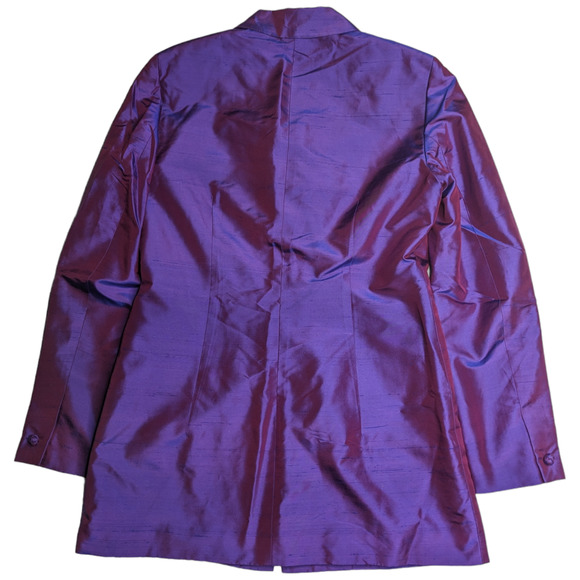 Vtg 1990s Dana Buchman Purple Blue Color Shifting 100% Silk Blazer Jacket  S 6 - Picture 2 of 5